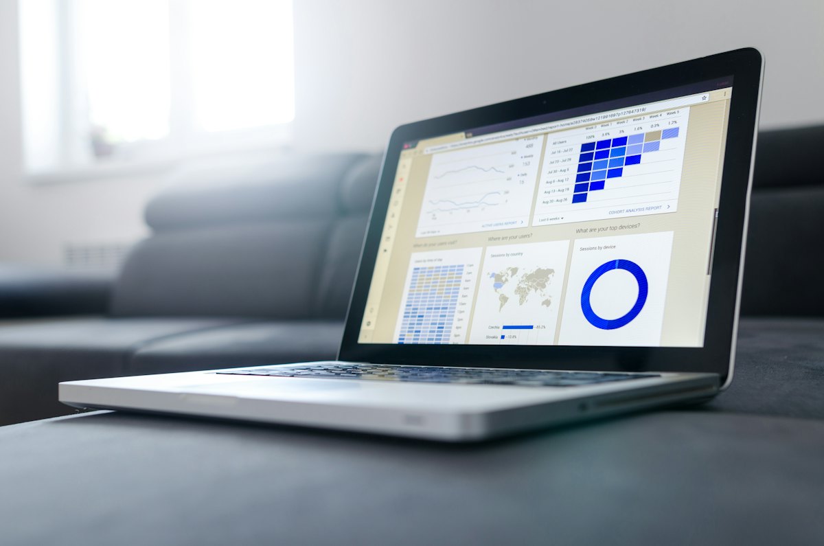 Reporting suite with cohort charts on a laptop